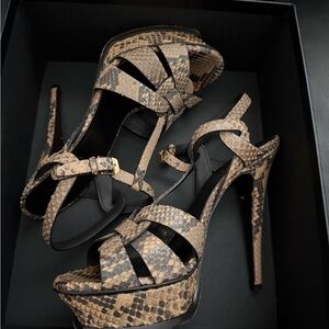YSL Yves Saint Laurent Snakeskin Platform Heels TRIBUTE SNAKE LEATHER SANDALS